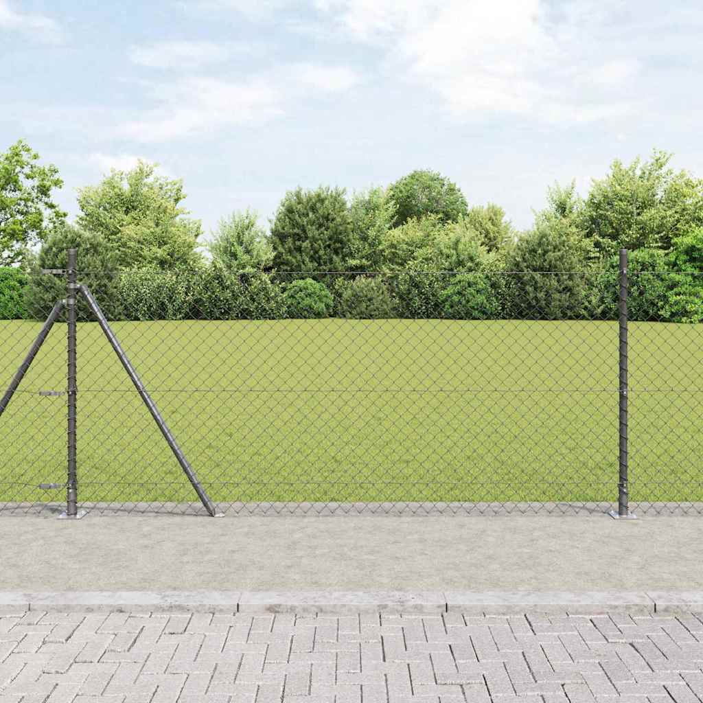 Kettengliedzaun mit Pfosten Grau 1 x 25 m Stahl